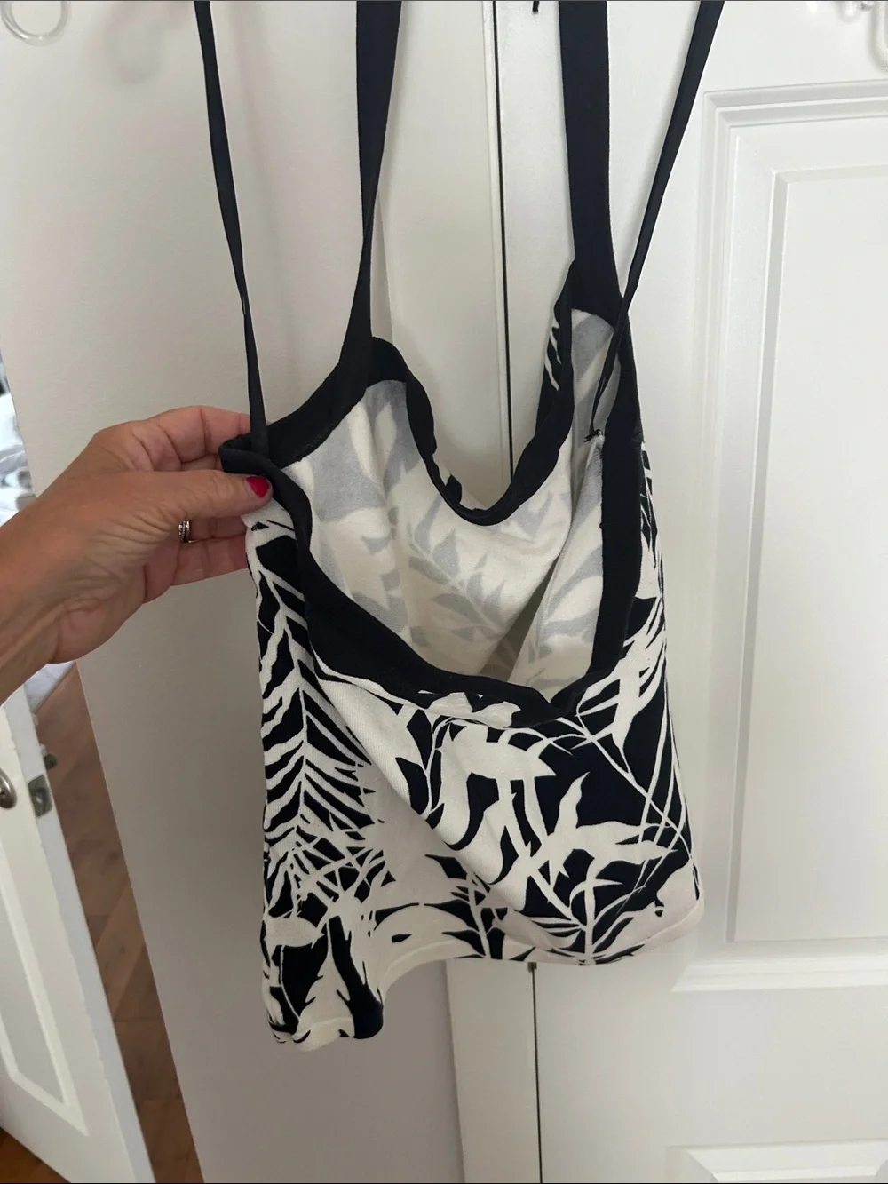 Black & White Tropical Print One-Piece Halter Top